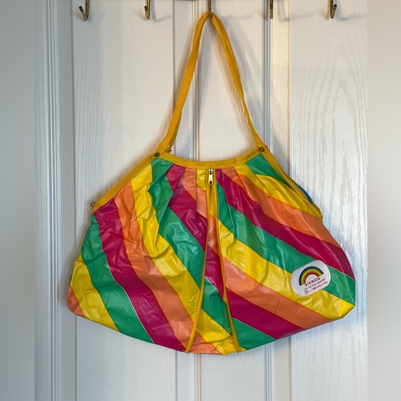 Rainbow Sinrico Vinyl Parachute Bag/Purse, Beach Bag, Expandable Bag, Pride - Picture 3 of 9